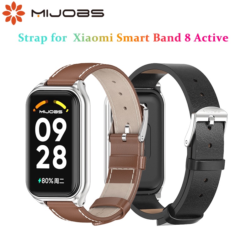 Mijobs for Mi Band 8 Active สายนาฬิกาข้อมือหนัง แบบเปลี่ยน สําหรับ for Xiaomi Smart Band 8 Active
