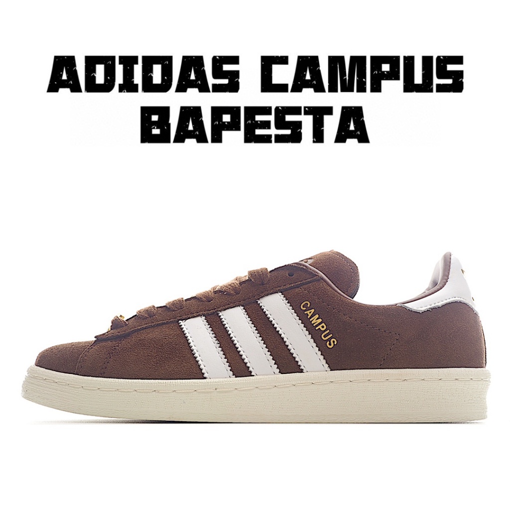 100% Authentic Adidas Originals x BAPE Campus 80s IF3379 ลื่นสไตล์วินเทจแฟชั่นต่ำด้านบนกีฬารองเท้าลำลอง แท้100%ผู้ชายผู้