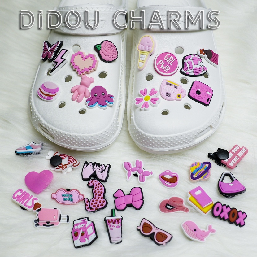 Jibz Croc กระดุม Croc จี้รูปรองเท้า สีชมพู แฟชั่นสําหรับผู้หญิง