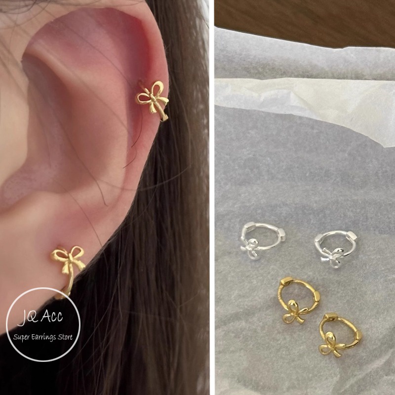 2024 Bow Earings สําหรับเด็ก Hoop ต่างหูชุด Hikaw สําหรับผู้หญิงดอกไม้ทอง Earings สําหรับผู้หญิง Hypoallergenic เจาะต่างหูชุดอุปกรณ์เสริมเครื่องประดับ