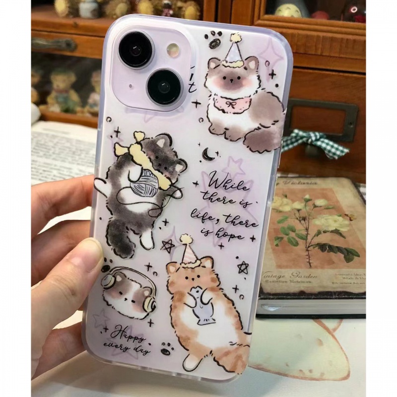 เคสโทรศัพท์ เหมาะสําหรับ iPhone 7 8 x xs xr xsmax 11 12 13 14 15 Pro max plus ins Smudge สีม่วงแมวอ้