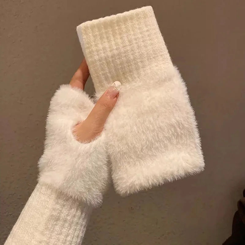 ขายดี ถุงมือครึ่งนิ้ว ผ้าวูล แบบนุ่ม ให้ความอบอุ่น ป้องกันมือ เหมาะกับใส่ทํางาน แฟชั่นฤดูหนาว สําหรับผู้หญิง