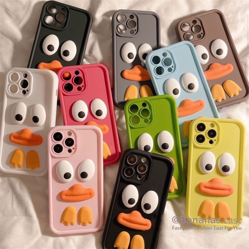 เคสโทรศัพท์มือถือแบบนิ่ม ลายการ์ตูนเป็ดน่ารัก 3D DIY สําหรับ iPhone 15 14 13 12 11 Pro Max X Xr Xs Max 7 8 Plus SE2020