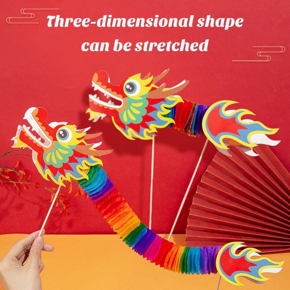 FLUXO เด็ก DIY Dragon Dance ของเล่น, Zodiac Handmade มือถือ Dragon Dance Craft, ศิลปะพรโบราณที่สมจริงสไตล์จีนกระดาษ Dragon Lunar ปีใหม่ - รูปที่ 6