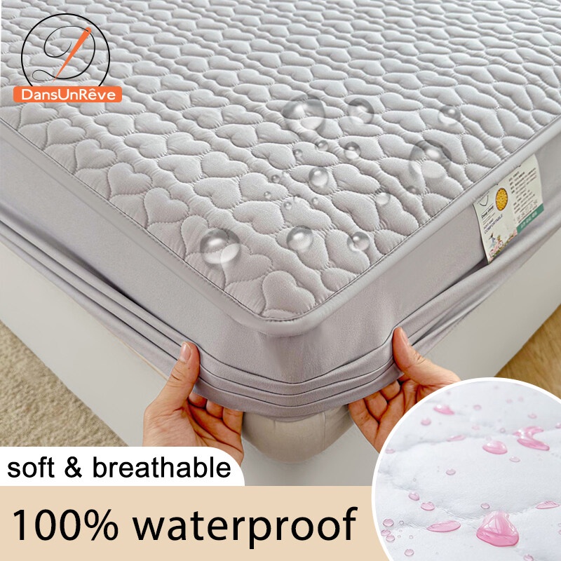 Dansunreve ผ้าปูที่นอนนุ่ม หนา กันน้ํา 100% ผ้าปูที่นอน 5ฟุต 6ฟุต พร้อมถุงเท้า ผ้าคลุมที่นอน สําหรับเตียงเดี่ยว ควีนไซซ์ คิง