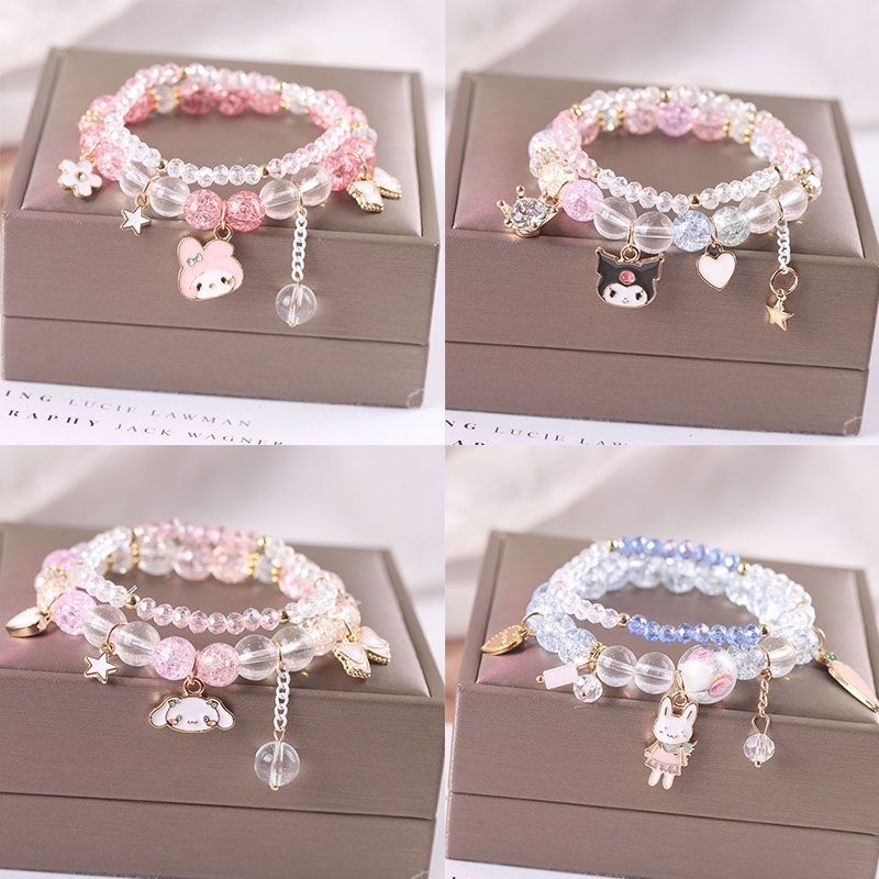 พร้อมส่ง - สร้อยข้อมือ ประดับลูกปัดคริสตัล ลายการ์ตูนอนิเมะ My Melody Kuromi Cinnamoroll Sanrio น่ารัก ของขวัญวันวาเลนไทน์ สําหรับเด็กผู้หญิง