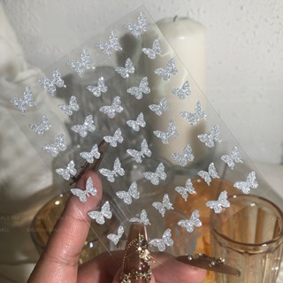 Ur SUGAR 3D สติ๊กเกอร์ติดเล็บสติ๊กเกอร์หัวใจเงินผีเสื้อ Tran…