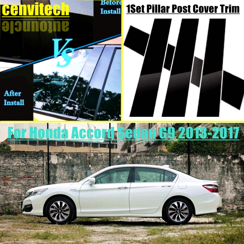 ฝาครอบเสาประตูหน้าต่างรถยนต์ สีดํามันวาว สําหรับ Honda Accord Sedan G9 2013-2017 6 ชิ้น