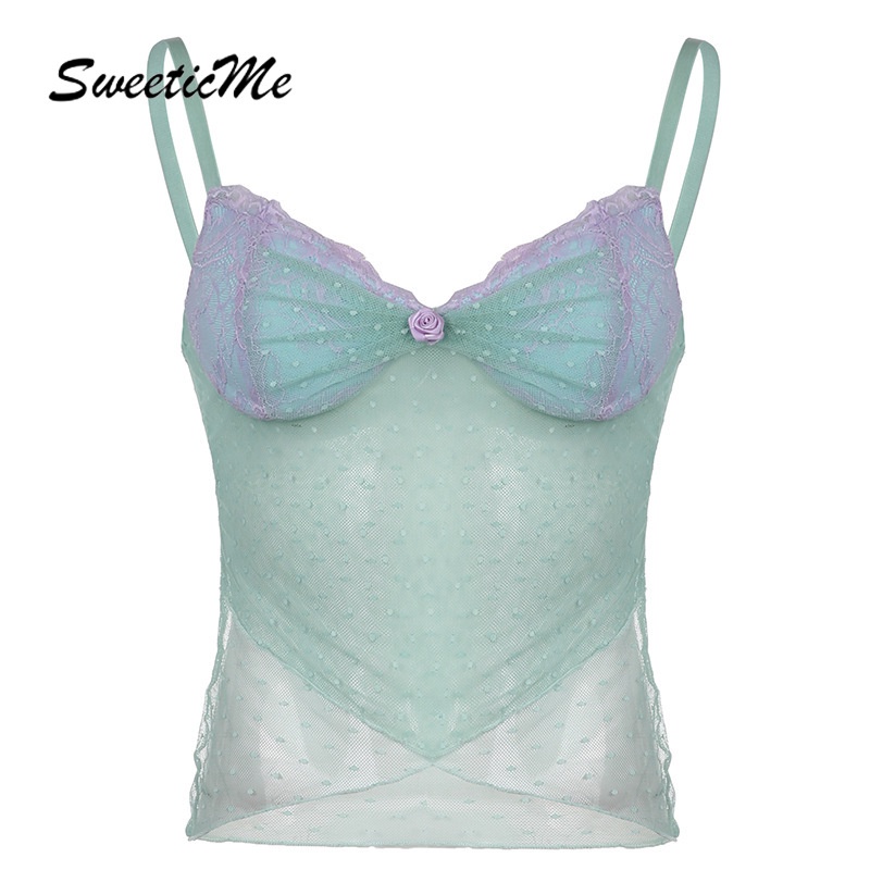 Sweeticme เสื้อกล้ามซีทรู ผ้าตาข่าย เซ็กซี่ เข้ารูป แฟชั่นสําหรับผู้หญิง 2024
