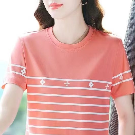 เสื้อยืดลําลอง แขนสั้น คอกลม ทรงหลวม ระดับไฮเอนด์ แฟชั่นฤดูร้อน สําหรับสตรีวัยกลางคน