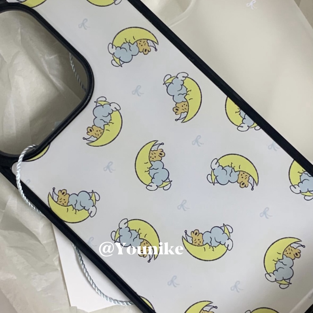 เคสโทรศัพท์มือถือ ขอบสีดํา ลายหมีน่ารัก สไตล์เกาหลี สําหรับ Iphone 15pro 14promax Apple 13 12 11