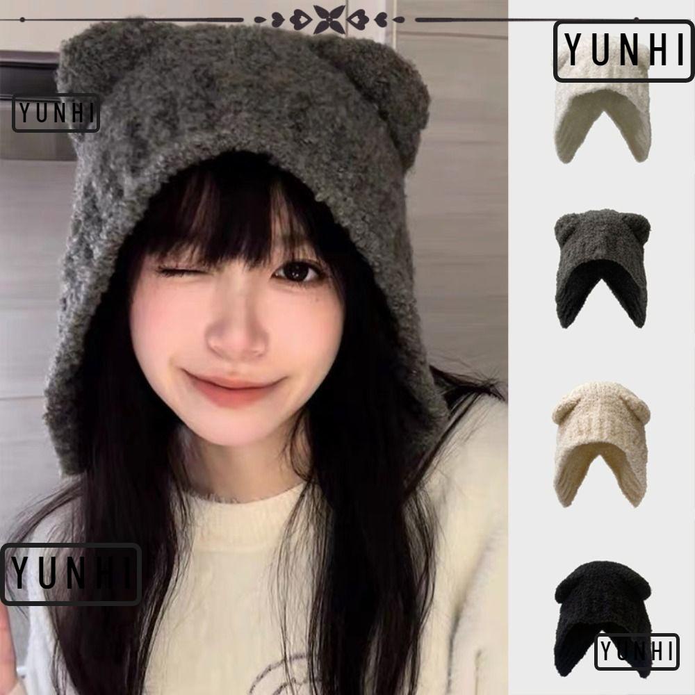 Yunhi หมวกไหมพรม หูหมีน่ารัก ให้ความอบอุ่น