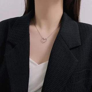 A HELLO GIRL สร้อยคอโซ่ จี้รูปหัวใจ แบบรูกลวง หรูหรา แบบเรียบง่าย สไตล์เกาหลี สําหรับผู้หญิง