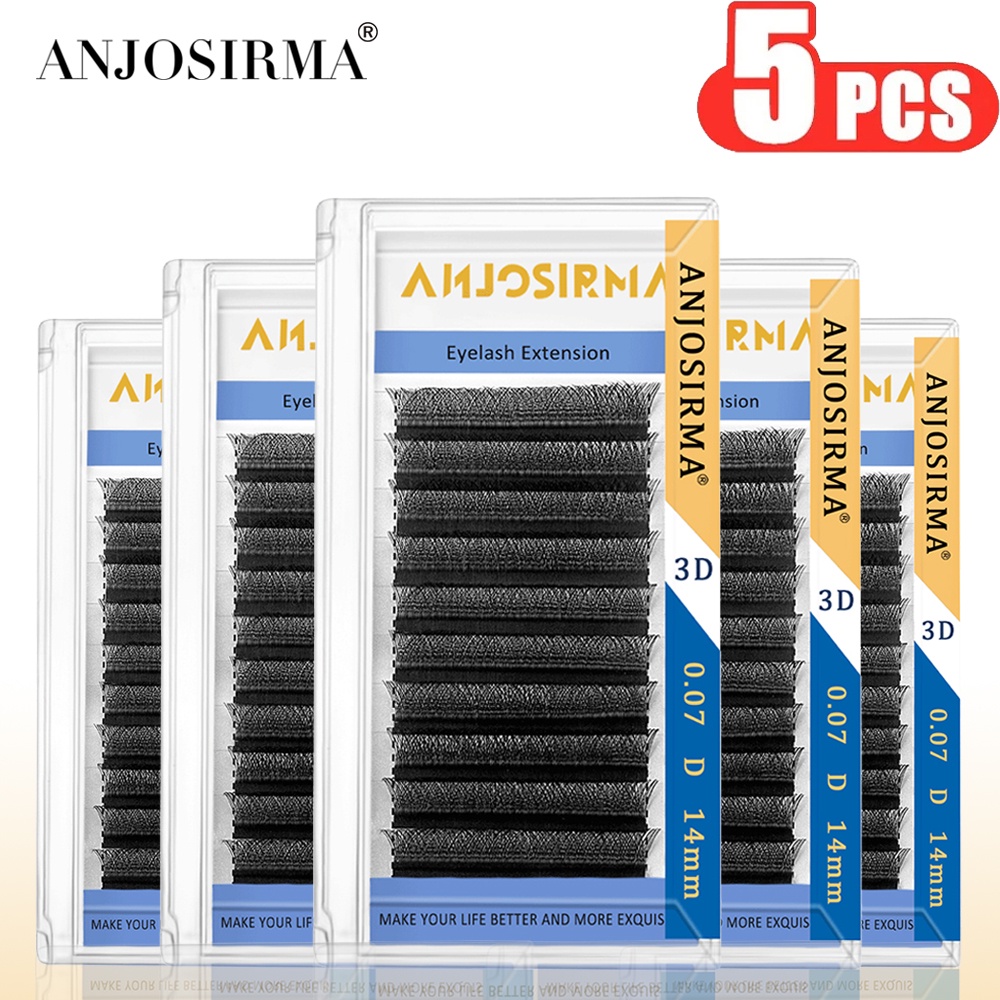 Anjosirma ขนตาปลอมแฮนด์เมด 3D เนื้อแมตต์ สีดํา ใช้ง่าย 5 ชิ้น