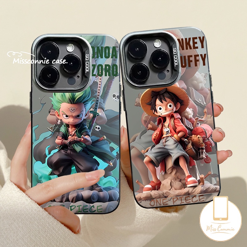 เคสโทรศัพท์มือถือ ชุบโลหะ ลายการ์ตูนลูฟี่ โรโรโนอา โซโร่ น่ารัก หรูหรา สําหรับ IPhone 7Plus 14 11 15 13 12 Pro Max XR XS Max 7 8 Plus X SE 2020