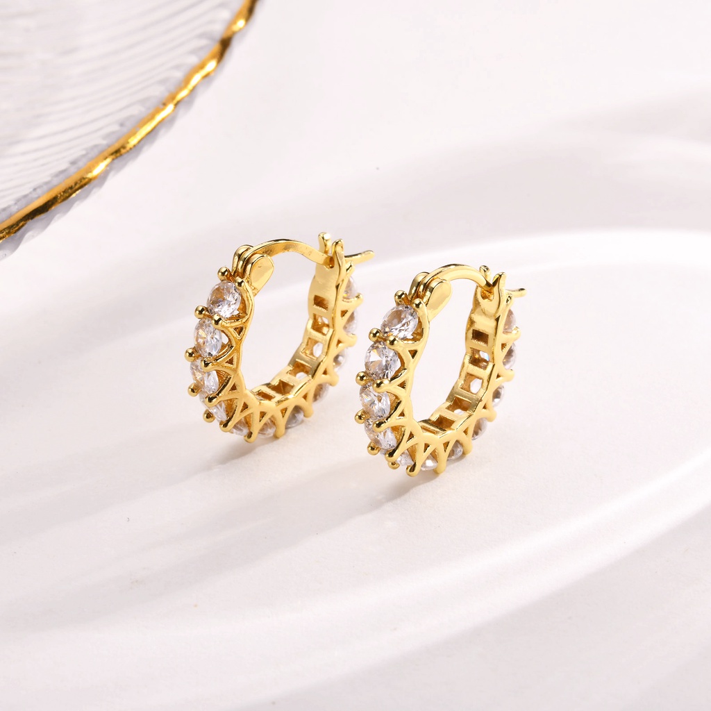 Vnox ต่างหูห่วงลูกบาศก์ ประดับเพทาย ทรงกลม ทอง 18K กันแพ้ เครื่องประดับ สําหรับผู้หญิง ปาร์ตี้ ของขวัญ - รูปที่ 3