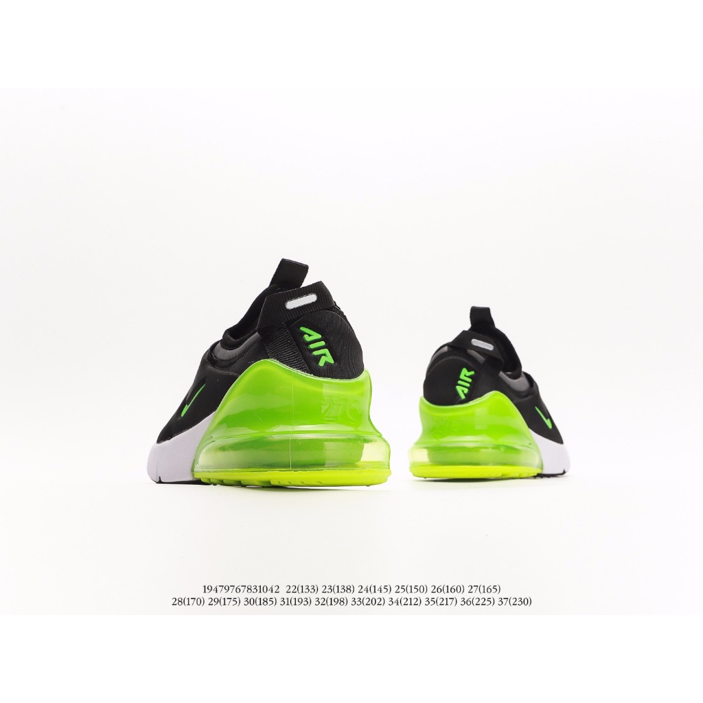 Nike Air Max 270 Low cut กีฬารองเท้าวิ่งเด็กรองเท้าผ้าใบกลางแจ้งสำหรับเด็กผู้หญิงสีดำ/สีขาว/สีเขียว