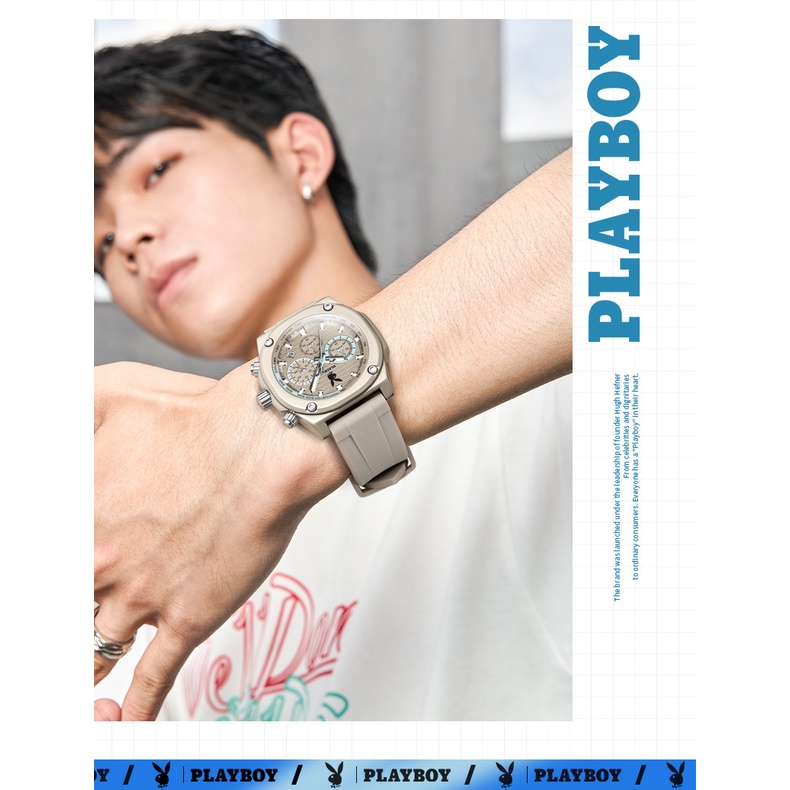 Playboy Brand Watch (ของแท้ + กล่องของแท้) 3060 นาฬิกาข้อมือควอตซ์ กันน้ํา ระดับไฮเอนด์ สําหรับผู้ชาย