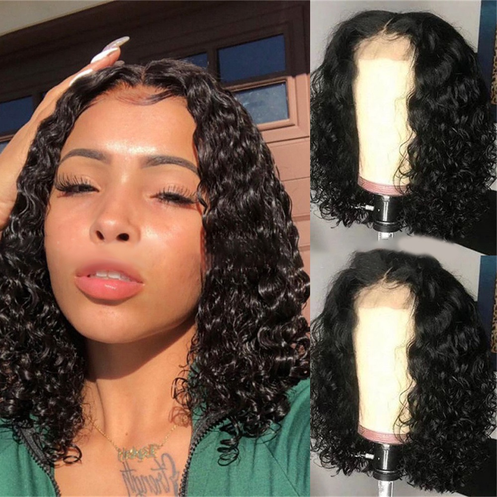 วิกผมสตรีสไตล์ยุโรป-อเมริกา ทรงสั้นหยิกแอฟโฟรสีดำ วิกผมเต็มหัวคุณภาพสูง ใส่สบาย