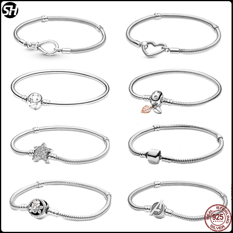 TOP SALE Femme Bracelte 925 Sterling Sliver Heart Snake Chain Moments Infinity Knot เครื่องประดับทําของขวัญ