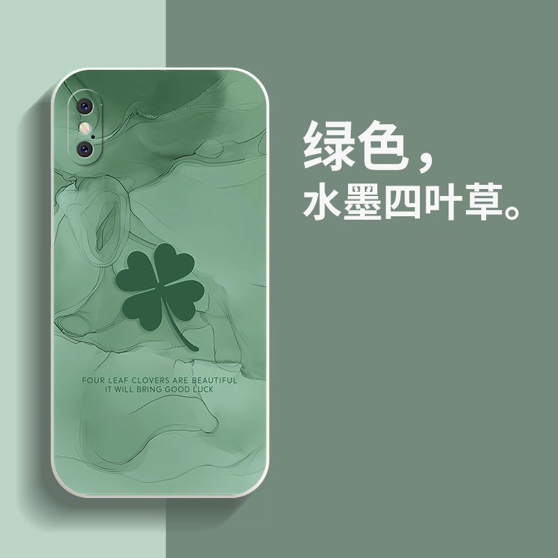 หมึกสีม่วง/สีเขียว/สีขาว Lucky Clover ซิลิโคนนุ่มสําหรับ iPhone 1615promax 14plus 13pro 12 11promax Xsmax Xr 6 78plus