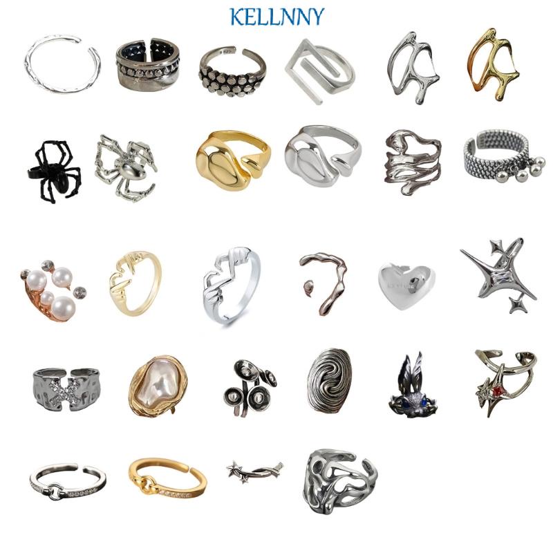Kellnny แหวนเพทาย รูปหัวใจ สองมือ สไตล์พังก์ โกธิค เรโทร ฮิปฮอป เครื่องประดับแฟชั่น สําหรับผู้ชาย ผู้หญิง
