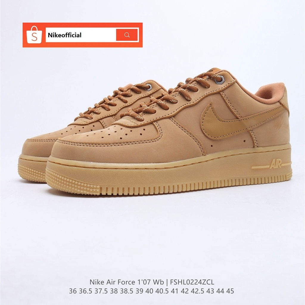 Original Nike Air Force 1'07 WB AF1 หนังนิ่มผ้าใบสีน้ำตาลต่ำ CJ9179-20 สำหรับชาย new รองเท้า spor