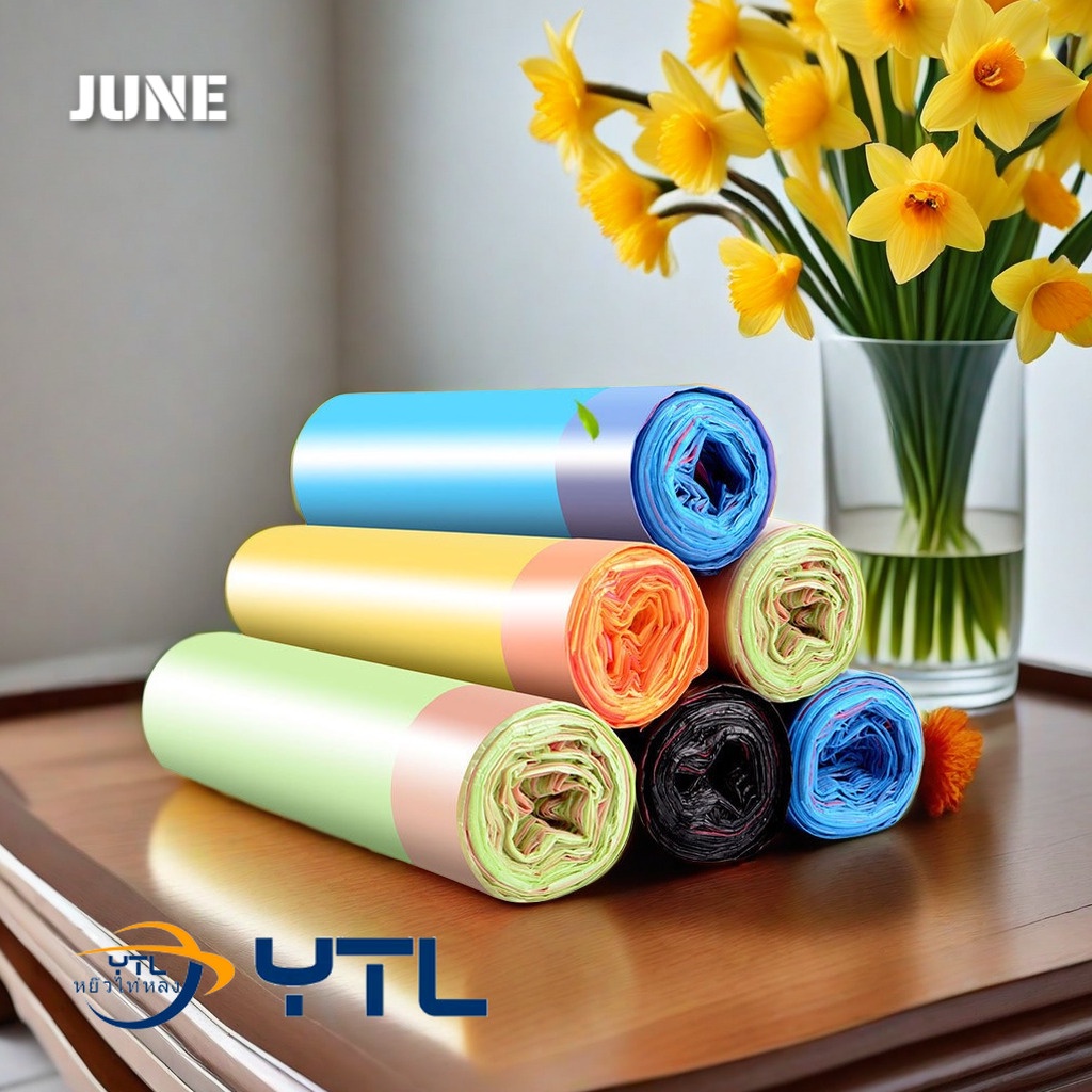 [YTL]ถุงขยะ แบบมีหูหิ้ว ถุงไม่ขาดง่าย 1 ม้วน มี 15 ชิ้น ขนาด 45x50cm สีดำ สีเหลือง สีฟ้า