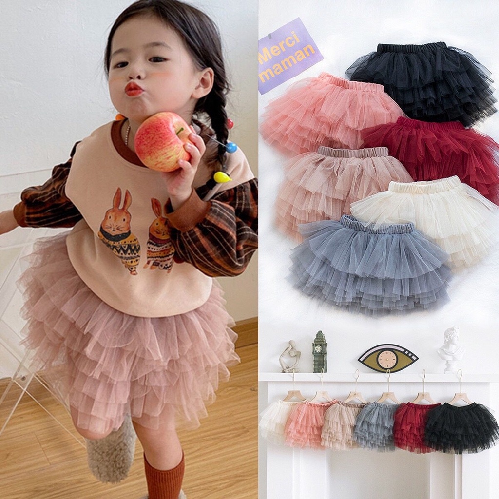PRETTY BABY พร้อมส่ง กระโปรงเด็กผู้หญิง กระโปรงฟรุ้งฟริง แฟชั่นเด็ก(1070)