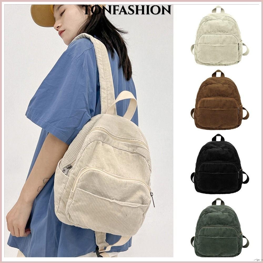 Tonfashion กระเป๋าเป้สะพายหลัง ขนาดเล็ก เดินทาง เพื่อความสวยงาม กระเป๋าเป้สะพายหลัง ขนาดเล็ก กระเป๋าแฟชั่น ผ้าลูกฟูก กระเป๋าสะพายไหล่คู่ ผู้หญิงและผู้ชาย