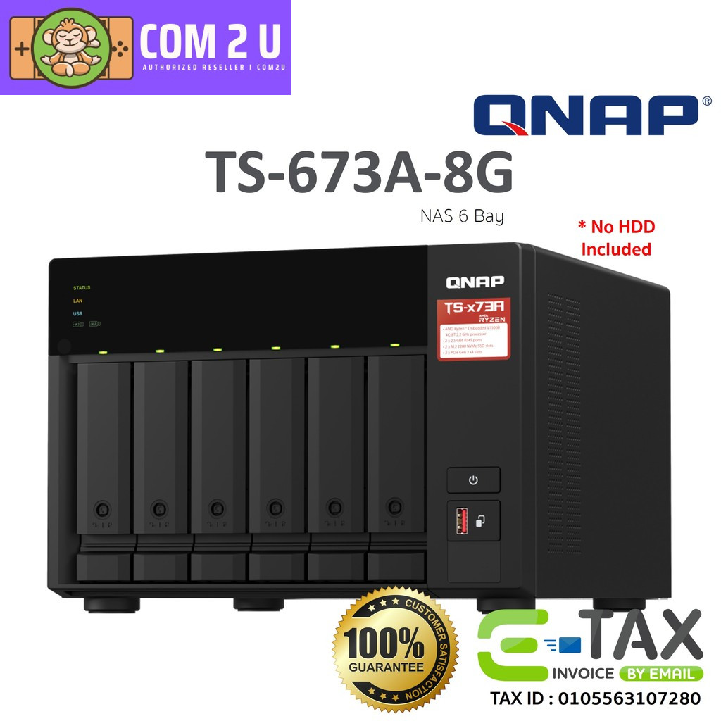 QNAP TS-673A-8G NAS อุปกรณ์เก็บข้อมูลบนเครือข่าย (AMD Ryzen V1500B, HDD 6-Bay with 2.5GbE, 8GB) สินค