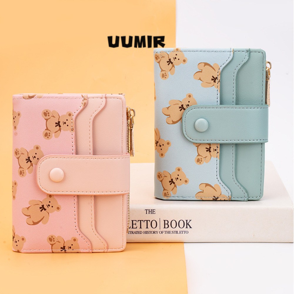 UUMIR Uumir กระเป๋าสตางค์ผู้หญิงแบบสั้น,กระเป๋าหนัง PU พิมพ์การ์ตูน,กระเป๋าสตางค์ซิปขนาดเล็กน้ําหนัก