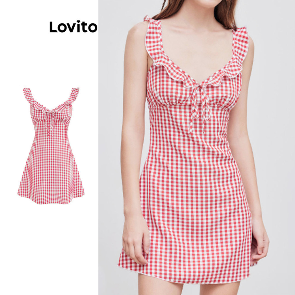 Lovito ชุดเดรสลายสก็อตน่ารักสำหรับผู้หญิง L104ED989