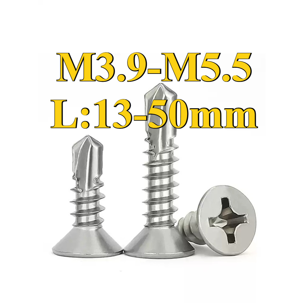 304 สแตนเลสสตีล Countersunk Head Cross เจาะสกรูหาง M3.9/M4.2/M4.8/M5.5 (ZQ-RM-PH)