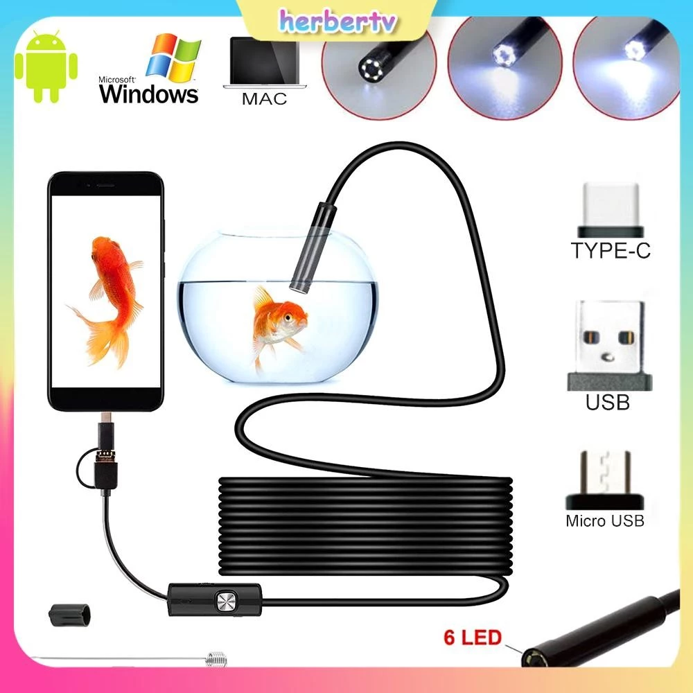 กล้อง Endoscopic อุตสาหกรรม HD Borescope กล้องตรวจสอบกันน้ํา 6 LED สําหรับระบบ Windows โทรศัพท์ Android พร้อม OTG SHOPSBC1662