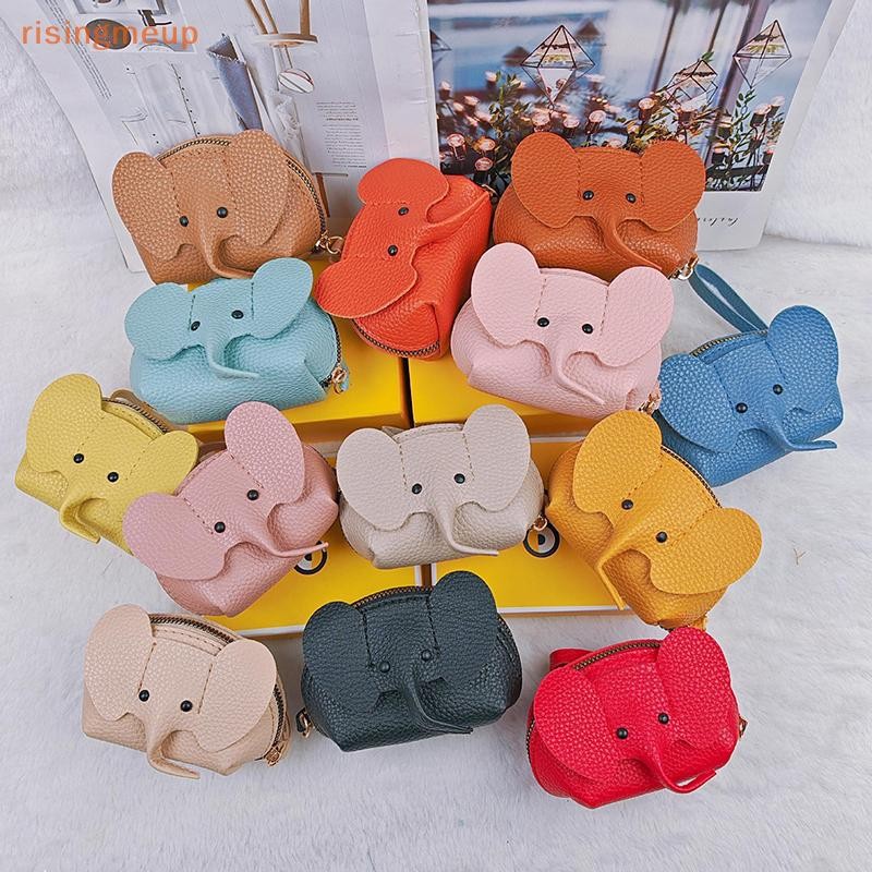 [risingmeup] Leather Elephant Money Bag Women Coin Purse With Key Ring Multifunctional Zipper Storage Bags Key Case