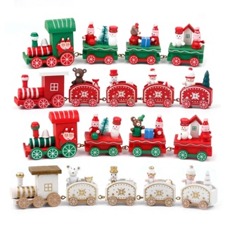 ชุดโมเดลรถไฟ Merry Christmas Woooden Small Train Xmas Navidad Noel น่ารัก ขนาดเล็ก สําหรับตกแต่งปาร์ตี้ เทศกาลคริสต์มาส