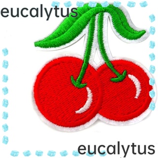 Eucalytus1 แผ่นแพทช์ โพลีเอสเตอร์ ปักลายเชอร์รี่น่ารัก สีแดง 2.44x 2.32 นิ้ว สําหรับผู้หญิง 20 ชิ้น