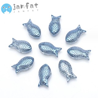 Janfat ลูกปัดปลา สีฟ้า ชุบสองด้าน 8*15 มม. 60 ชิ้น