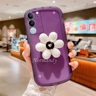 พร้อมส่ง เคสโทรศัพท์มือถือแบบนิ่ม TPU ใส กันกระแทก กันรอยกล้อง ลายดอกไม้ พร้อมขาตั้ง แฟชั่น สําหรับ VIVO V29 5G VivoV29 Pro 5G