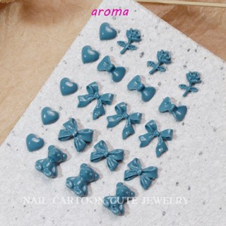 Aroma อุปกรณ์ตกแต่งเล็บ จี้โบว์ ดอกไม้ พลอยเทียม DIY สําหรับผู้หญิง