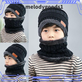 Melodygoods1 หมวกบีนนี่ ผ้าพันคอ ผ้าขนแกะถักนุ่ม อบอุ่น