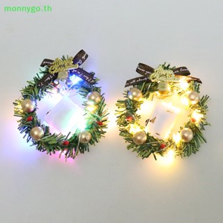 Monnygo พวงมาลัยคริสต์มาสจิ๋ว พร้อมไฟ สําหรับตกแต่งบ้านตุ๊กตา 1:12 1/6