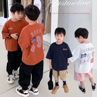 ✨【พร้อมส่ง】เสื้อยืดคอกลม แขนสั้น ผ้าฝ้าย พิมพ์ลาย 3-9Y ระบายอากาศ ซับเหงื่อ ทรงหลวม สไตล์เกาหลี แฟชั่นฤดูร้อน สําหรับเด็กผู้ชาย