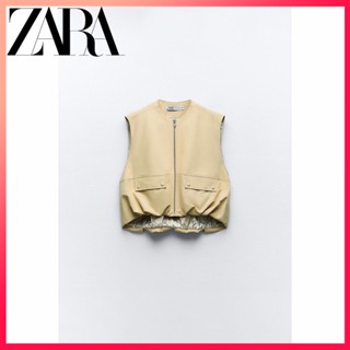 Zara ใหม่ เสื้อผ้าผู้หญิง จีบรอบ ผ้าฝ้าย เสื้อกั๊ก