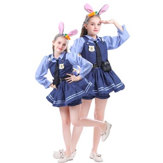 [0709]SZMRP-COS-G M-XL Zootopia Childrens Rabbit Sheriff Childrens Clothing Judy Judy Cos Dance Costume Girls Bunny Suit Gift  Comic  Animation  Cosplay VH5O