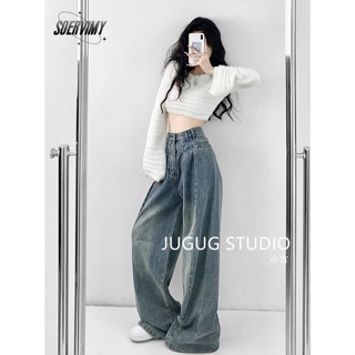 SOERVIMY  กางเกงขายาว กางเกงยีสน์ผู้หญิง ทรงหลวม ๆ ตรง Retro Hip Hop Pants 2023 NEW Style  ins ทันสมัย ทันสมัย คุณภาพสูง WNK23906F8 36Z230909