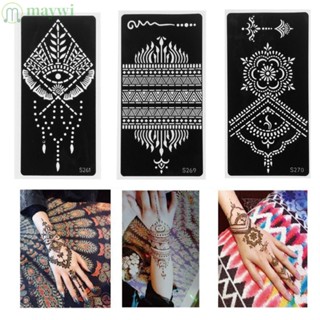 Maywi ขายดี แผ่นแม่แบบสักชั่วคราว ลาย Mehndi สไตล์อินเดีย สําหรับตกแต่งมือ