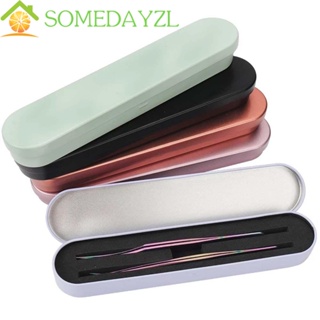 Somedayzl แหนบ กล่องเก็บของ สีโรสโกลด์ ฟองน้ํา ด้านใน แผ่นเขียนคิ้ว แหนบ แหนบ กล่องดินสอ