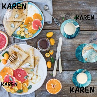 Karen ที่รองแก้วเซรามิก ทรงกลม 4 นิ้ว 100% พร้อมที่จับ สําหรับห้องรับประทานอาหาร 6 ชิ้น